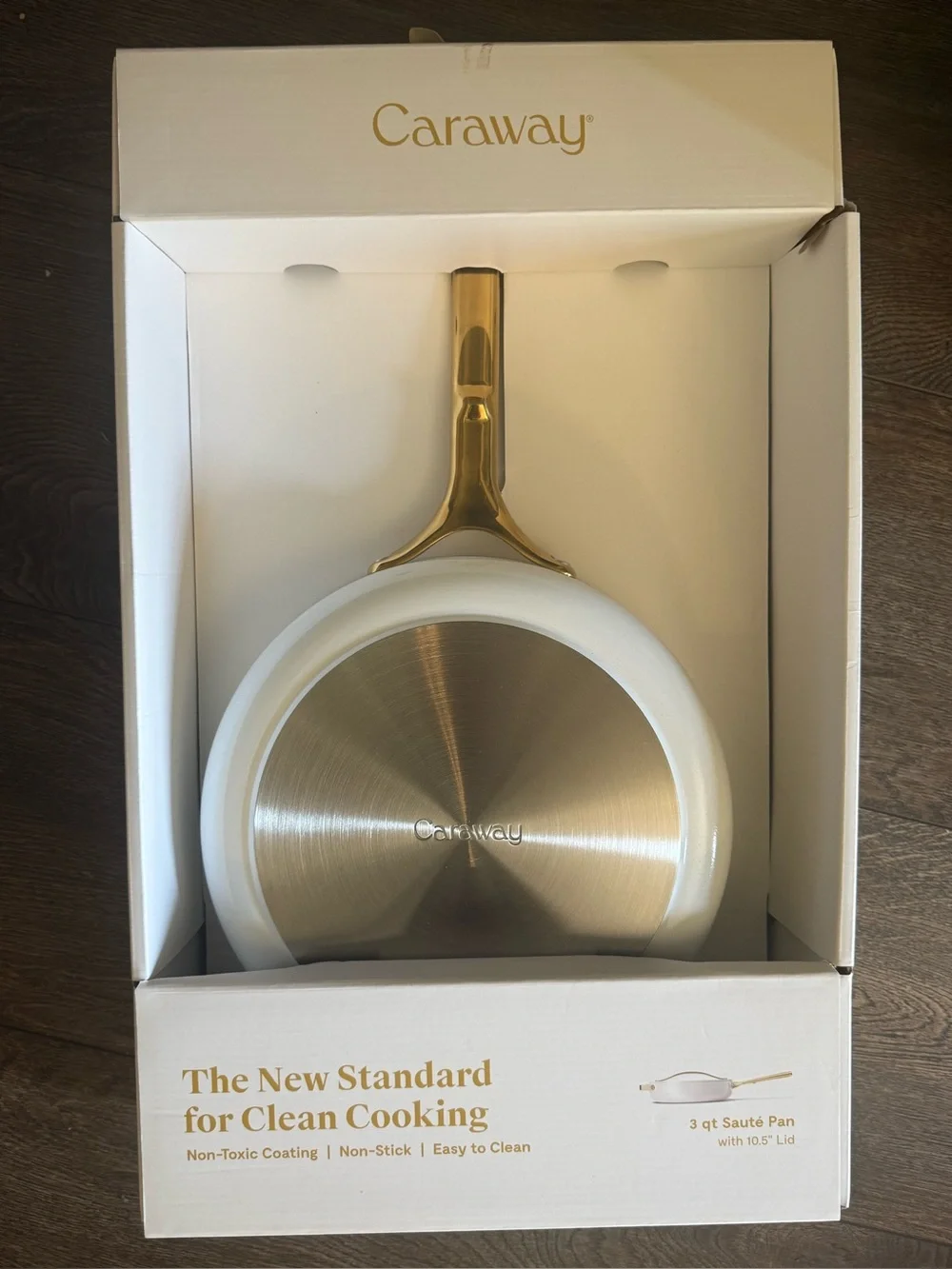 Caraway 3 Qt Sauté Pan with 10.5” Lid – Iconic White/Gold – Nonstick